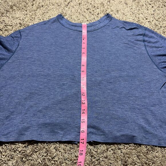 Lululemon Size Medium Intended Short Sleeve Heather Cobalt Crop Top Open Back - Picture 7 of 8